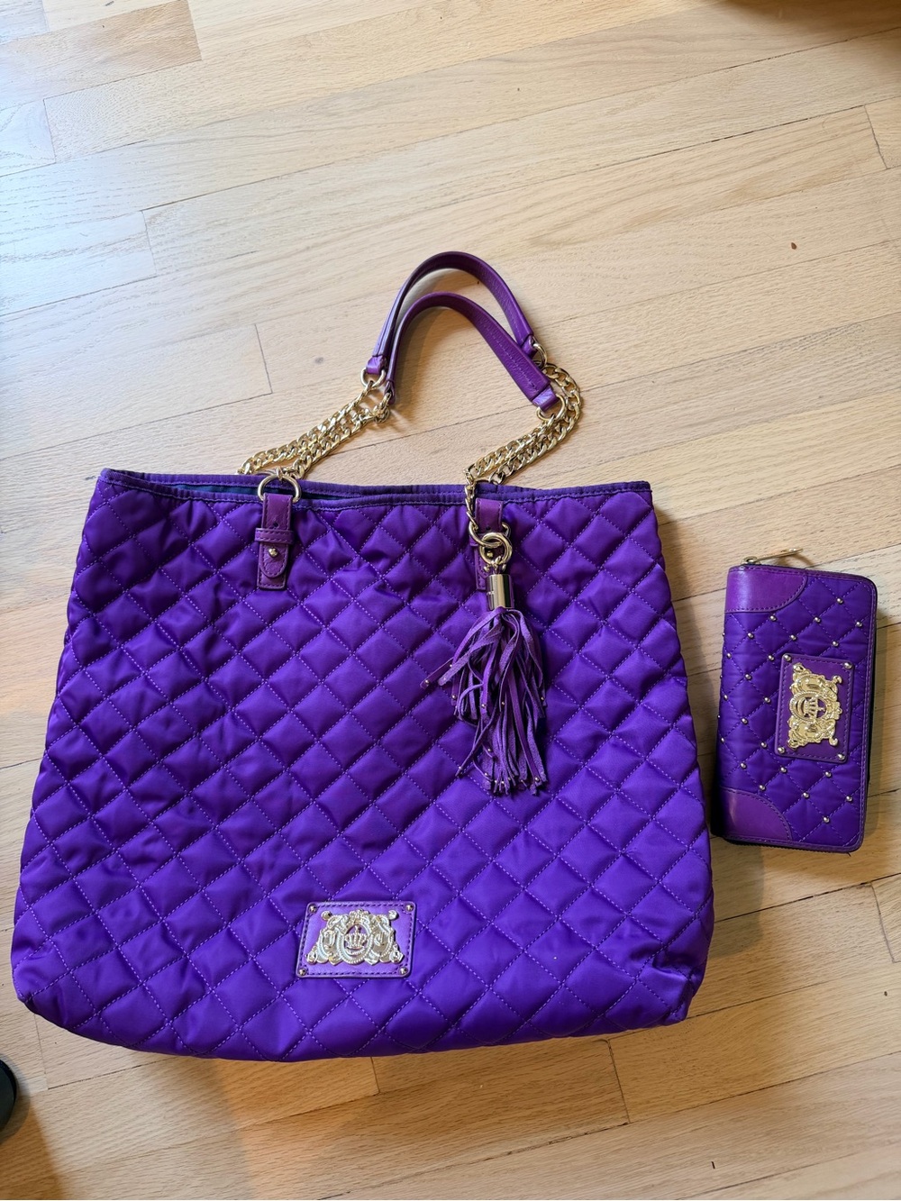 Juicy Couture Violet Quilted Tote Bag with Tassel and Matching Wallet